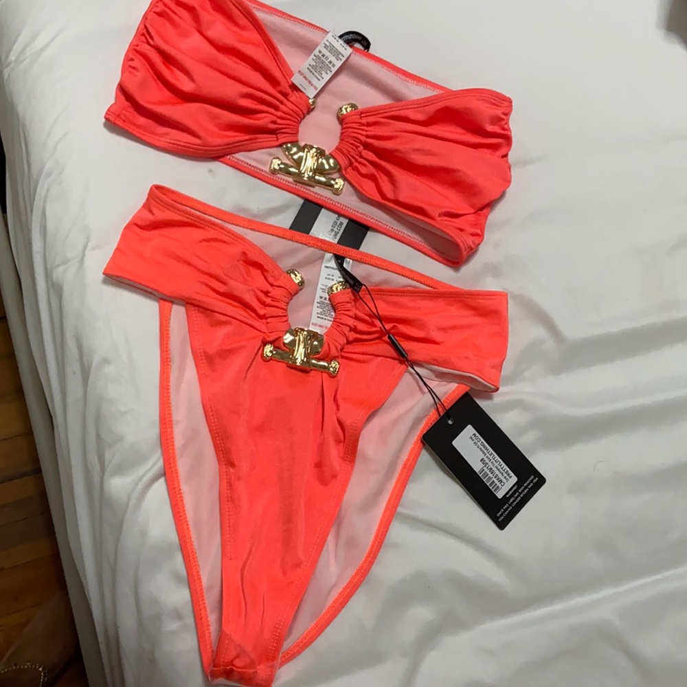 Coral and gold bikini